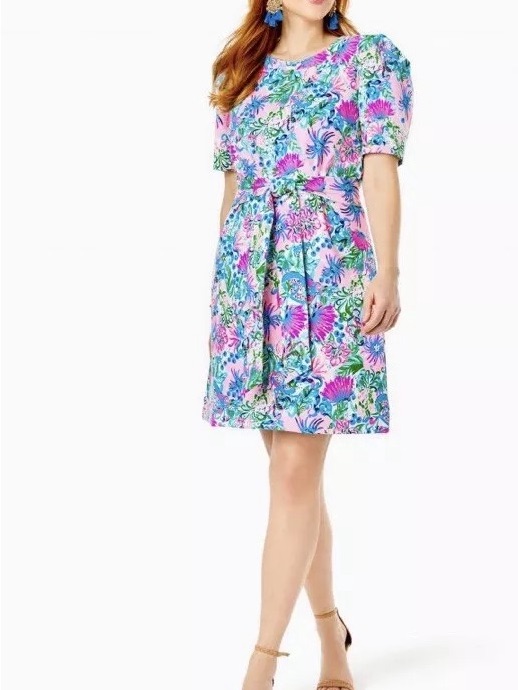Lilly Pulitzer Multicolor Floral Tie-Waist Short Sleeve Dress